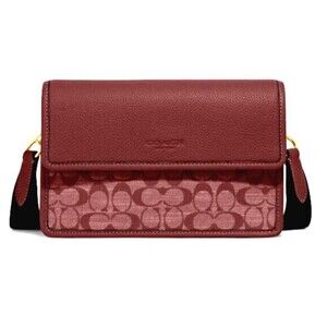 New Coach CH828 Turner Flap Crossbody in Signature Chambray and Leather Wine